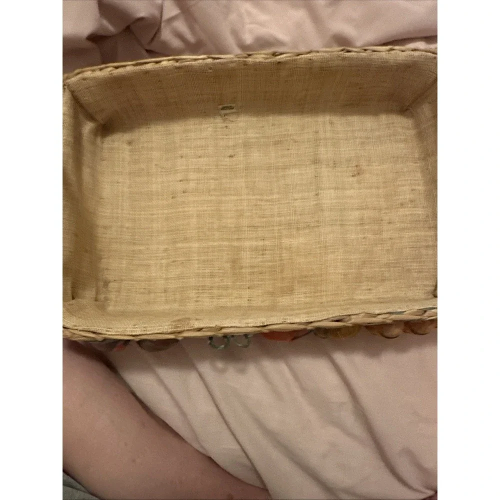 VTG 9x13 Raffia Casserole Dish Carrier Basket w Handles &  Raised Veggies
